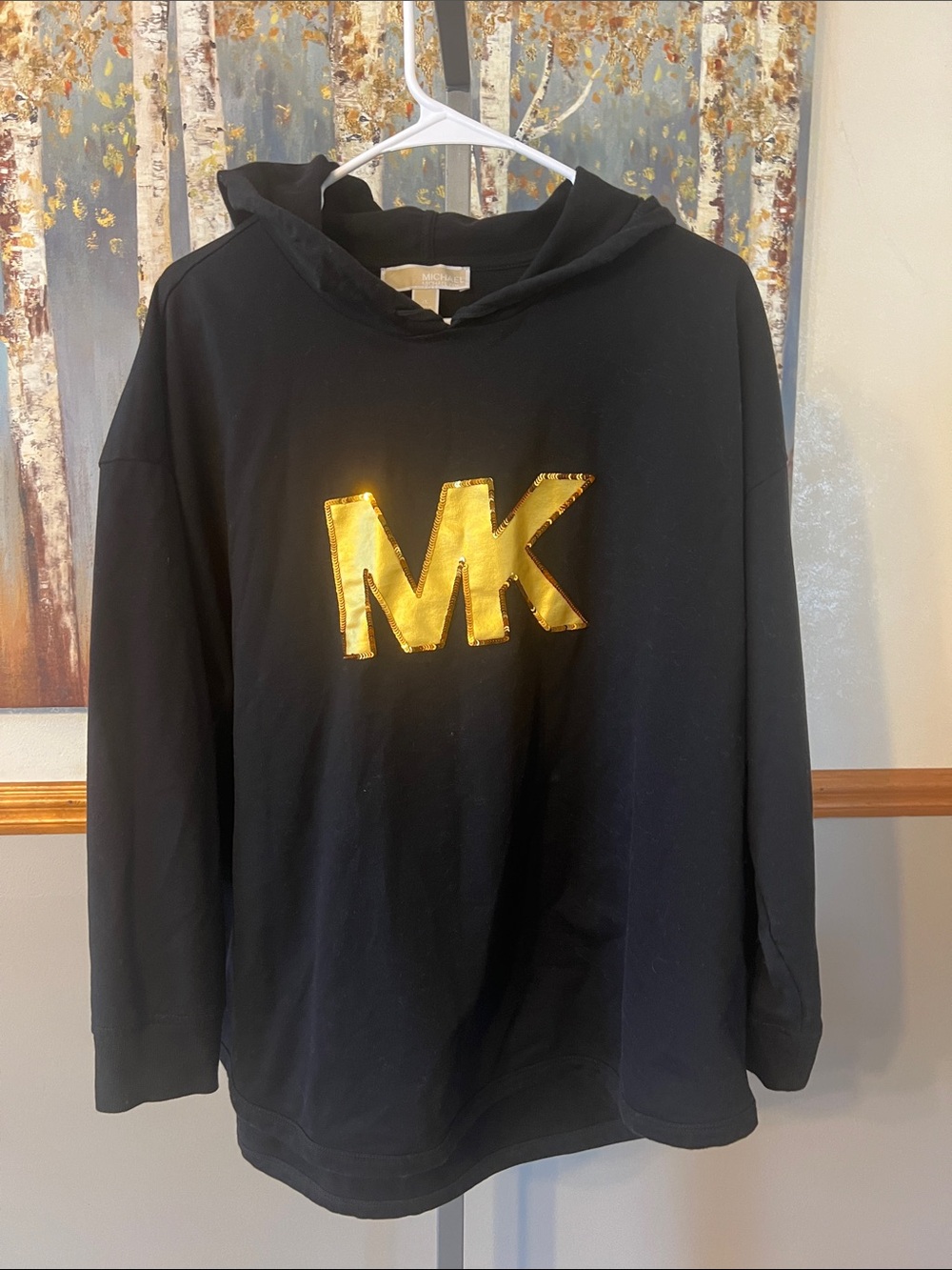 Michael Michael Kors Black Hoodie with Gold MK Sequin Logo